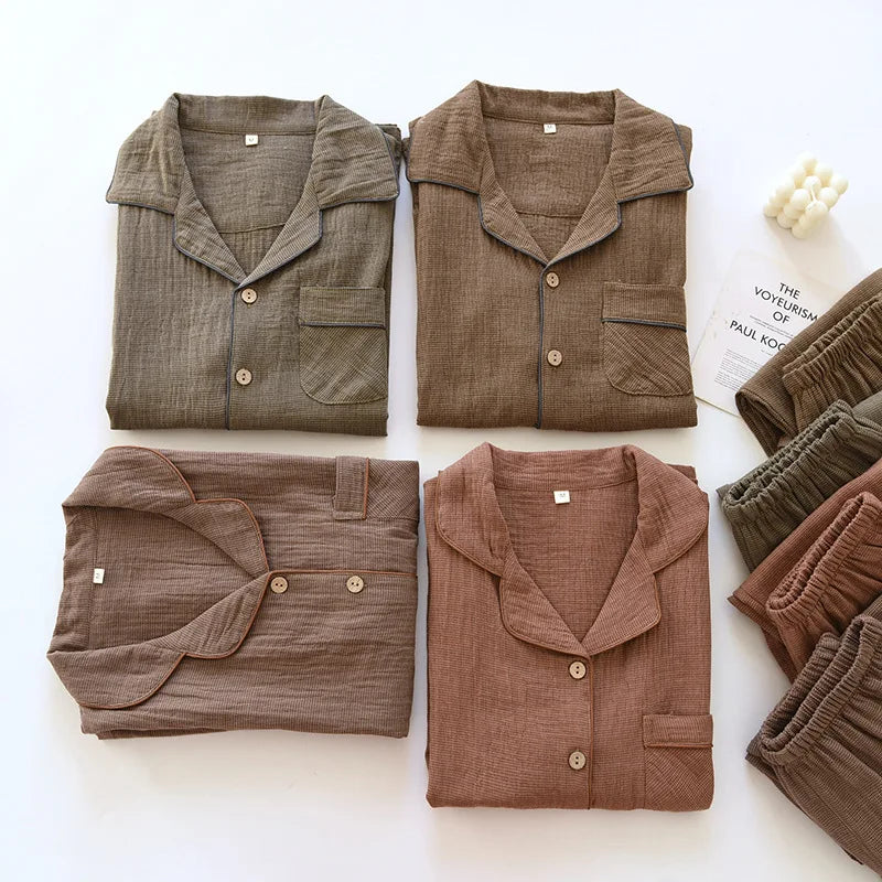 2025 New Spring Couple's Pajama Set 100% Cotton Long Sleeve Long Pants Two Piece Set for Men and Women's Home Furnishings