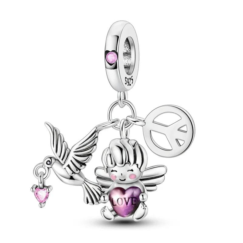 925 Silver Lucky Guardian Angel Dangle Beads Charm Women Fit Original Bracelet Necklace Original DIY Jewelry Making Gift