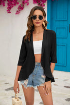 2024 Summer Fashion Ladies Hollow Out Cardigan Boho Tops Women Beach Outwear Casual Three Quarter Sleeve Sunscreen Shirt