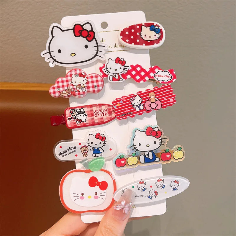 10pcs Children's Hair Clip HelloKitty Cute Headwear for Girls and Children Forehead Hair Clip