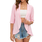 2024 Summer Fashion Ladies Hollow Out Cardigan Boho Tops Women Beach Outwear Casual Three Quarter Sleeve Sunscreen Shirt