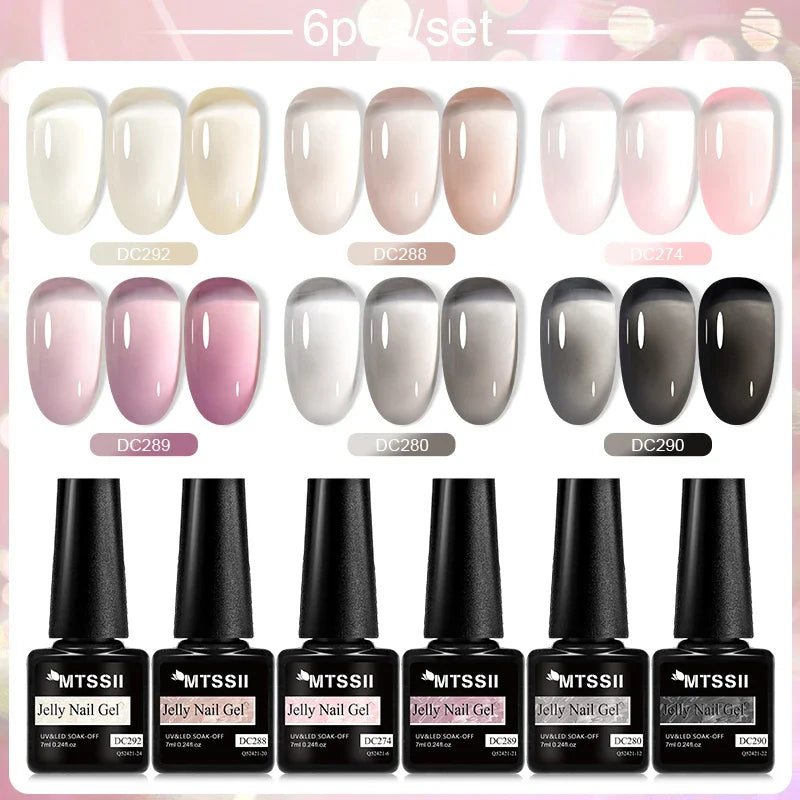 6PCS/SET Glitter Bright Pink Peach Gel Nail Polish Kit Spring Colorful Semi Permanent Soak Off Art UV Gel Varnish For Manicure