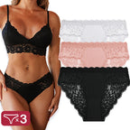 3PCS/Set Sexy Perspective Women Back Lace Panties Patchwork Cotton Underpants Hollow Out Lingerie Underwear Comfortable Briefs