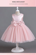 ELBCOS 4-14Y Girls Tie Crew Neck Long Sleeves Solid Color Fold Skirt Cardigan Coat Waist Bow Costumes Princess Party Dress Suit