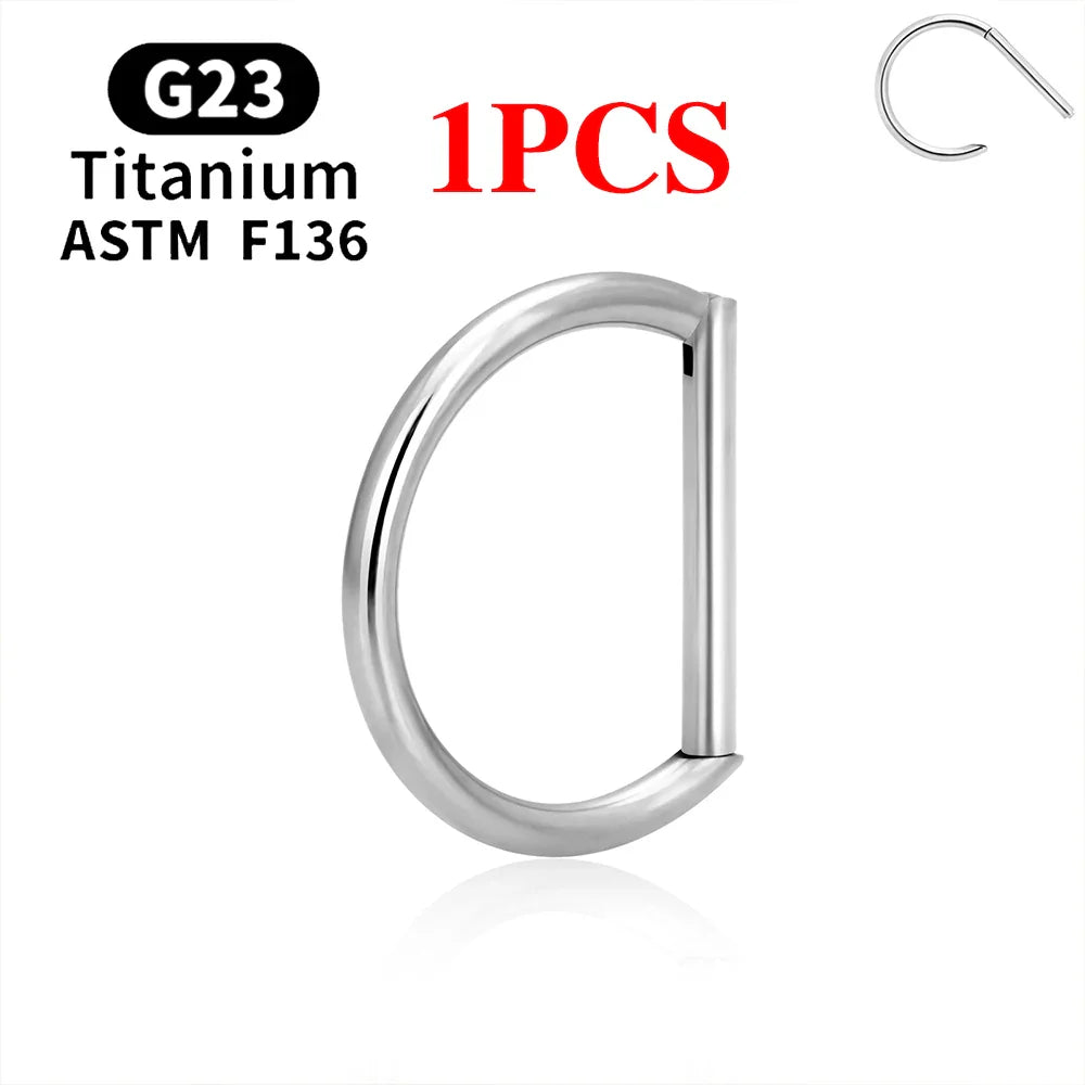 1/10PCS F136 G23 Titanium Piercing Nose Ring D Shape Hinged Segment CZ 16G Clicke Cartilage Tragus Helix Earrings Body Jewelry