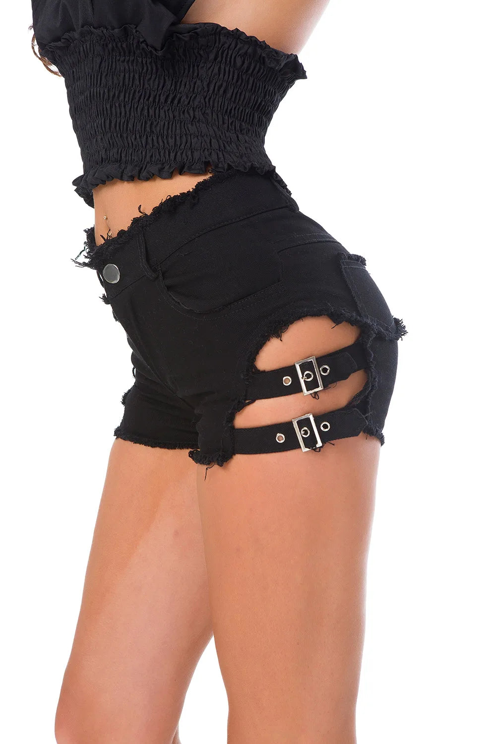 648 # New Sexy High Waist Perforated Bar Hot Pants Summer High Elastic Plus Size Fashion Casual Jeans Denim Shorts Women