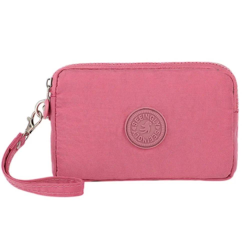 Bags Fabric Phone Purse Solid Color Coin Purse Three Zippers Bags Korean Style Wallets Women Wallets Wrinkle Clutch Bag