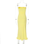 Dulzura Sleeveless Ruffles Patchwork Strapless Bodycon Midi Dress Women'S Solid Sexy Outfit Party Clubwear For Autumn Winter