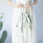 Chinese Style Women's Drawstring Bag Vintage Flower Embroidery Hanfu Handbag Street Fashion Girls Bucket Shape Shoulder Bag