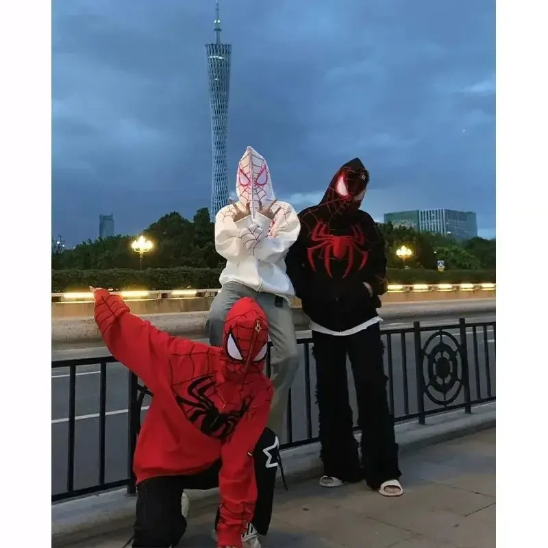 American Style Spiderman Sweatshirt Men Hip Hop Heavyweight Hardcore Cardigan Jacket Spring Autumn Design Sensibility Hooded Top