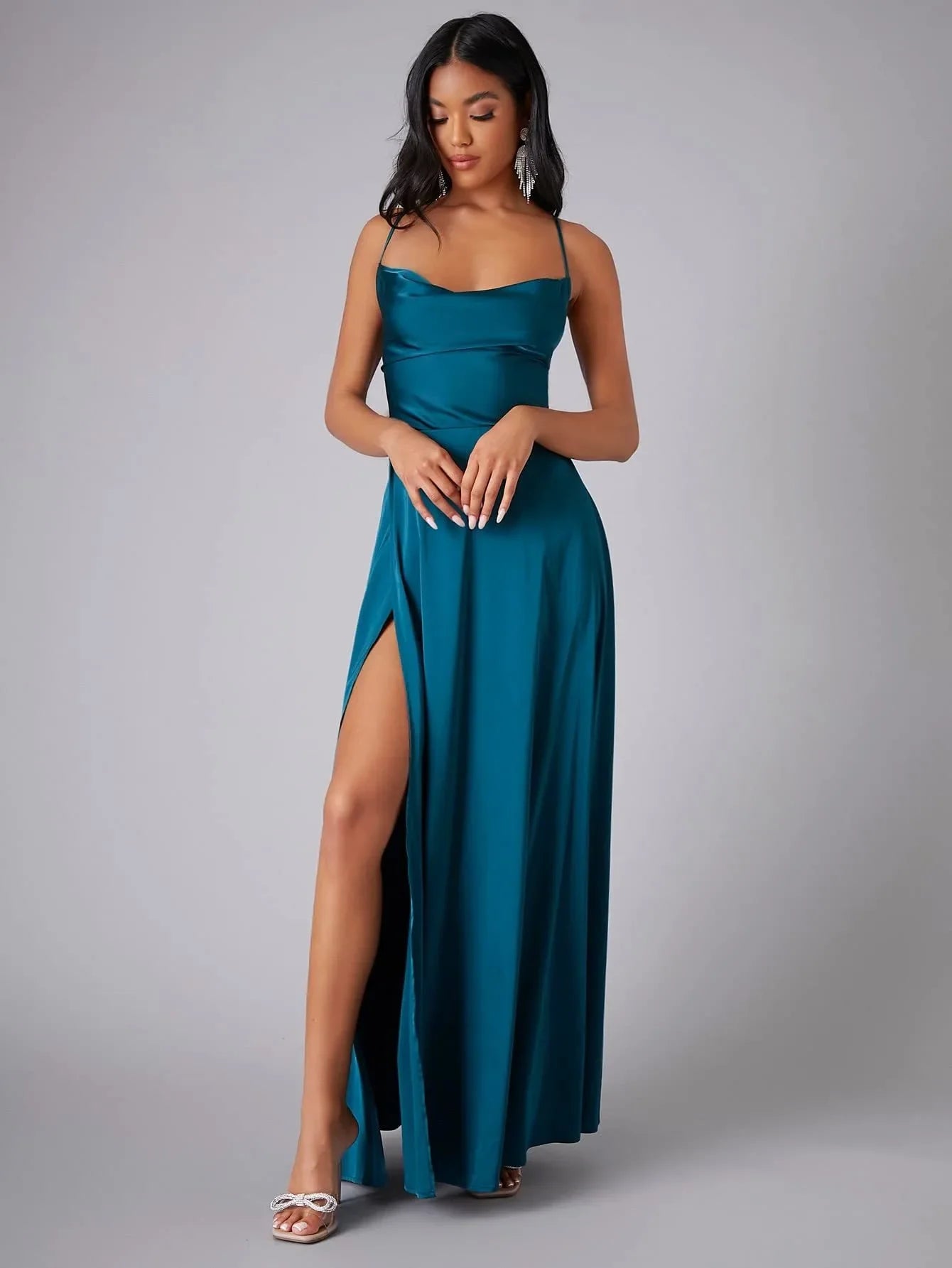 Backless Slimming Long Evening Dress Women Sexy V Neck Sleeveless Gown With Waist Tie For Formal Party Wedding Guest Maxi Dress
