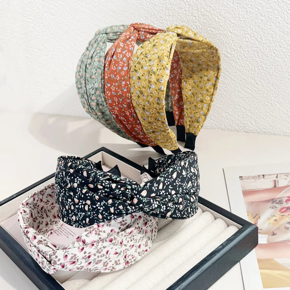 Bohemian Floral Cross Headband Women Wide Bands Hair Hoop Styling Tool Fabric Flower Print Vintage Headwear Accessories Summer