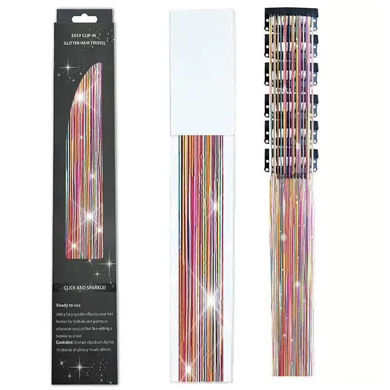 6-Piece Set BB Clip Tinsel Hair Metal Laser Gold Thread PET Laser Thread Highlighting Cross-Border Hair Accessories