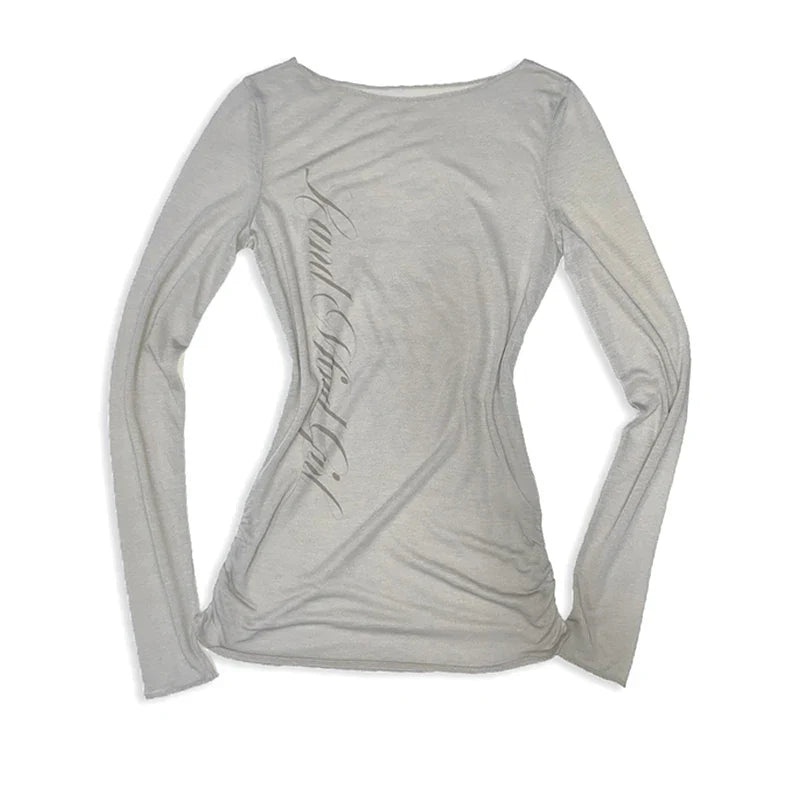 Gothic Harajuku Vintage Punk Emo Girls Long Sleeve Tee Sexy Slim Chic Printing Crop Tops Grunge Y2K Aesthetic Women's Streetwear