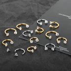 1PC Titanium Nose Horseshoe Ring Nose Septum Piercing Prong Set Round Zircon Ear Cartilage Tragus Daith Body Piercing Jewelry