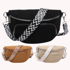 Corduroy Chest Bag Fashion Fanny Pack Wide Guitar Strap Casual Waist Bag Multi-pockets Hobo Sling Bag Outdoor Travel Bag