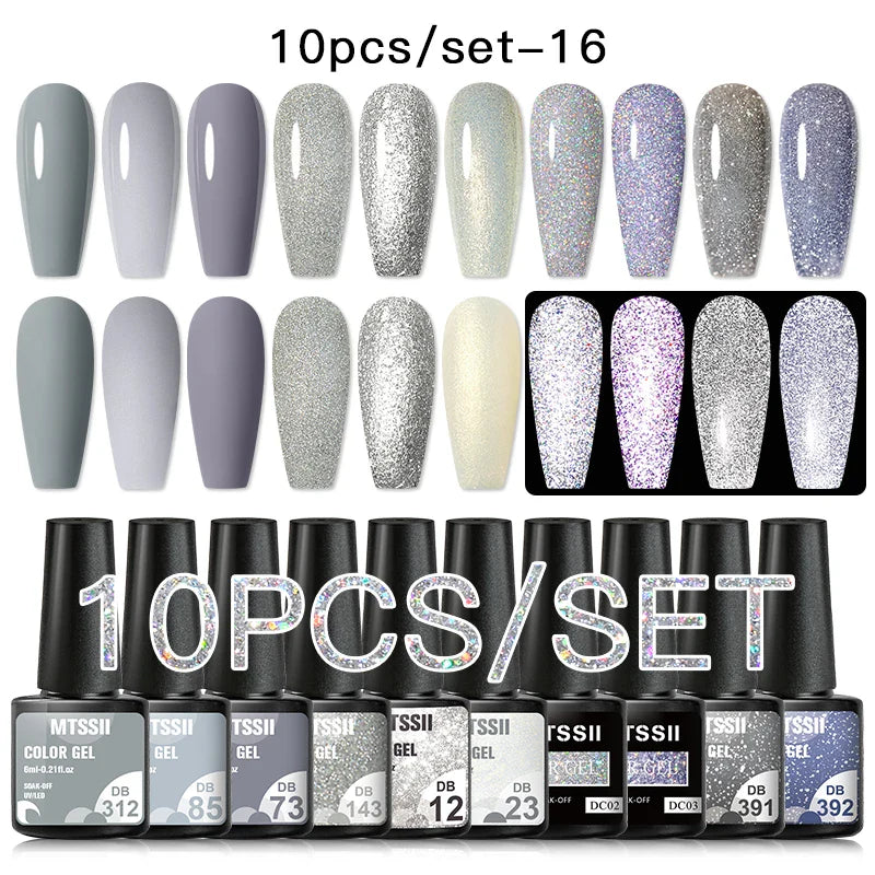 10PCS/Set Gel Nail Polish Set 125 Colors Glitter Semi Permanent Hybrid Gel Varnishes Base Top Coat Soak Off UV LED Nail Art Gel