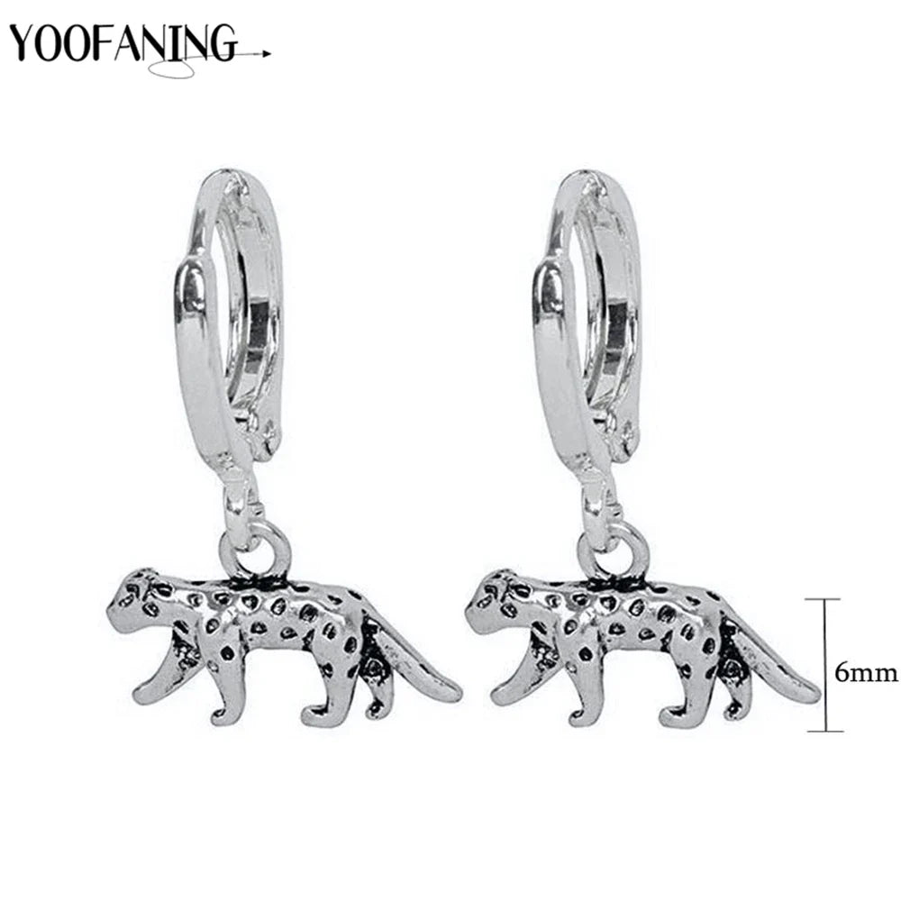 925 Sterling Silver Ear Needle Exquisite Luxury Hoop Earrings Unique Leopard Pendant Animal Design Women's Earrings Jewelry Gift