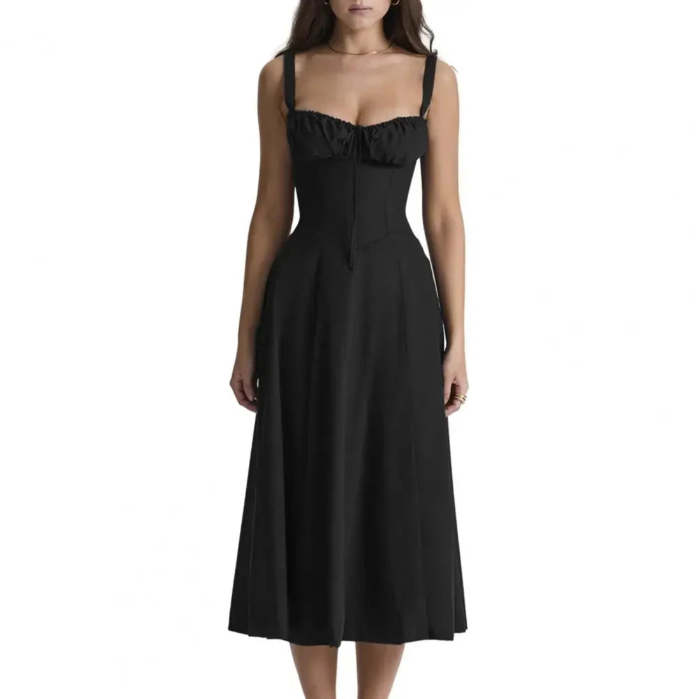 Comfortable Midi Dress for Women Sleeveless Party Dress Elegant Lace-up Bandeau Dress with Corset Design Side Split Hem Women's