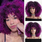 16 Inch Afro Kinky Curly Hair Wigs With Bangs Soft Fluffy Synthetic Fiber None Lace Wigs For Party Cosplay Daily Use