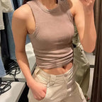 BMURHMZA Fashion New Water Wash Rib Simple Retro Workwear Women's Tank Top