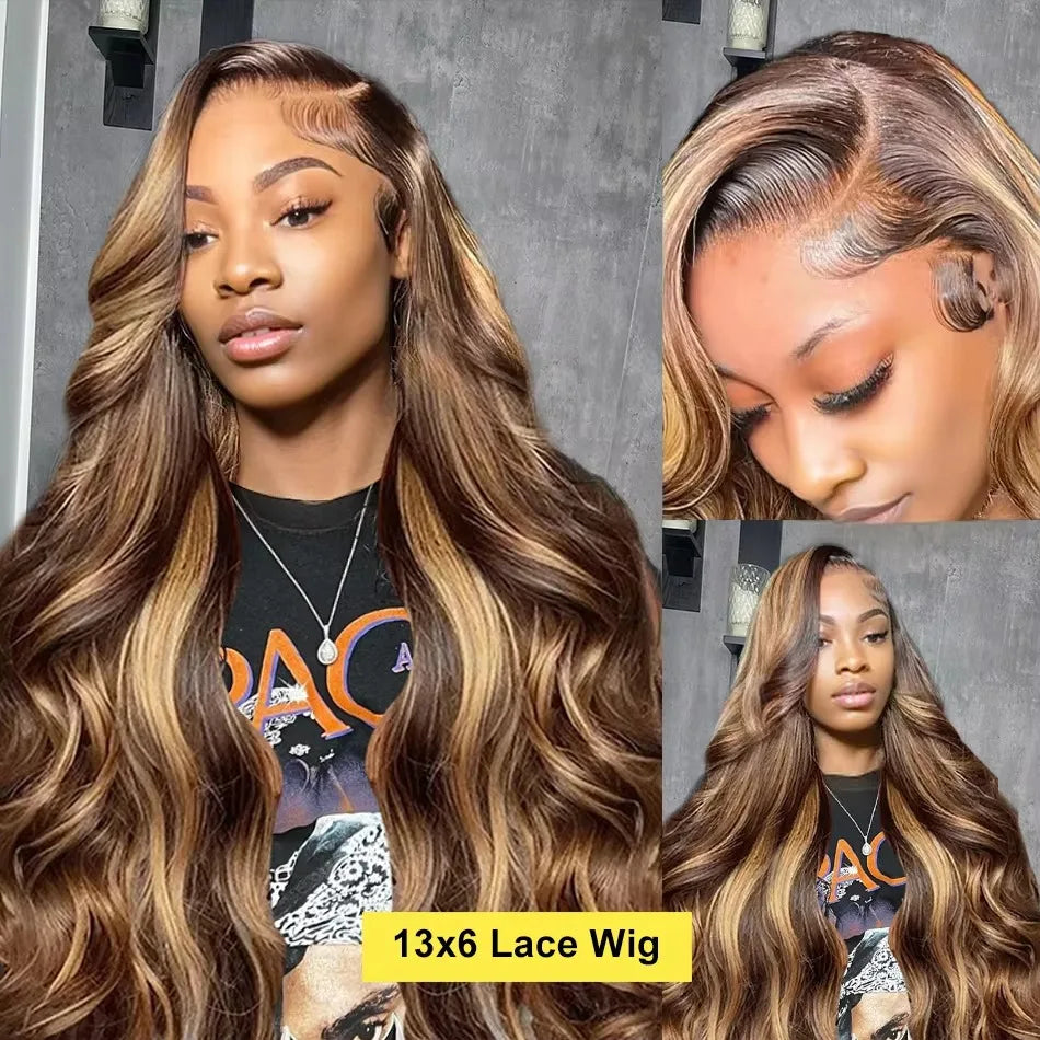 30 Inch Body Wave Highlight Lace Front Wig Human Hair 13x6 Hd Lace Frontal Wig High Density Colored Brazilian Hair Wigs Women