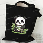 Canvas Bag for Women Cartoon Panda Printed Shopper Handbags Storage Reusable Canvas Shoulder Bag China Panda Female Tote Bag