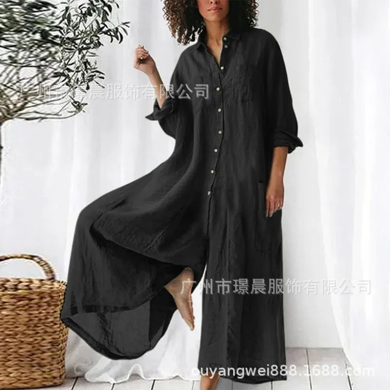 Casual Oversized Womens Jumpsuit 2025 Loose Romper Solid color Single Breasted Beach Playsuit Wide Legs Pants for Women Vestidos