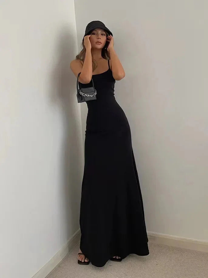 2024 Summer Women's New Fashion Simple Temperament Suspender Long Backless Slim Waisted Sexy Sweet And Spicy Casual Dresses