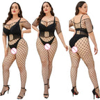 2024 New Plus Size Bodystocking Bodysuits For Women Sexy Fishnet Lingerie Babydoll Dress Porno Underwear Mesh Stockings For Sex