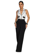 Elegent Office Lady Jumpsuits for Women Full Length Summer V Neck Sleeveless Blazer Jumpsuit High Waist Sexy Backless Jumpsuit