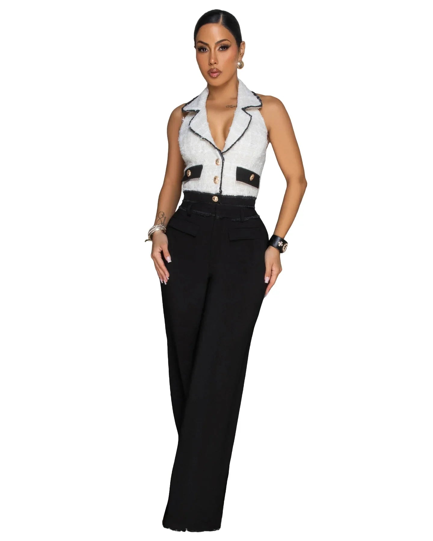 Elegent Office Lady Jumpsuits for Women Full Length Summer V Neck Sleeveless Blazer Jumpsuit High Waist Sexy Backless Jumpsuit