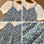 Bear Leader Girls Floral Dresses 2023 Summer New Children's Rustic French Chiffon Floral Fake Two Pieces Halter Dress