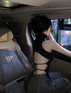 Crop Top Summer Y2K Clothes Fashion Sleeveless Shirts Turtleneck Tees Bandage Tanks Hollow Out Tops Women Sexy Gothic Clothing