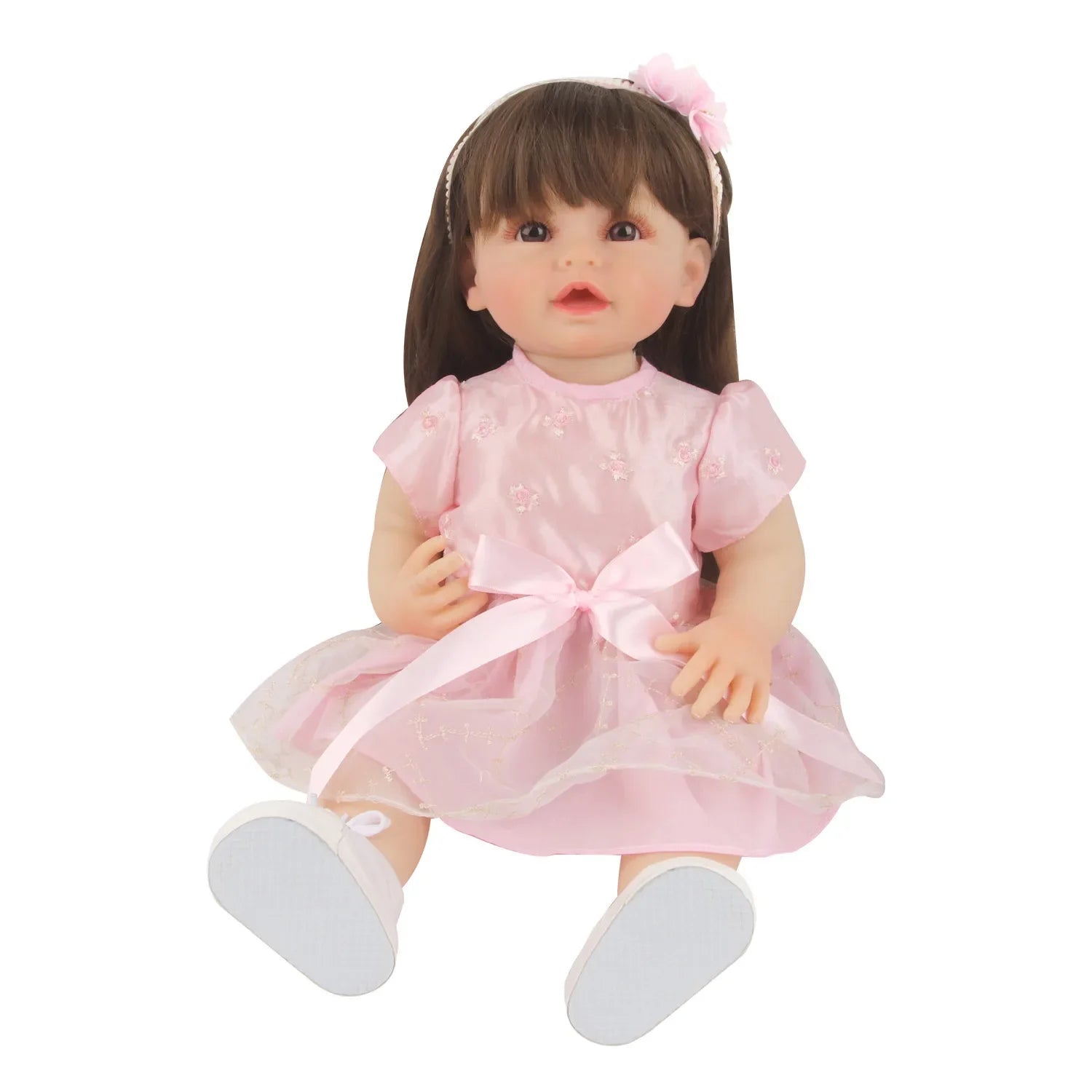 Cute PinkPrincess Doll Dress Set For 22 Inches Reborn Girl Doll Skirt+Hairband Bow Suit For 55Cm Baby New Born Girl Dolls TOy