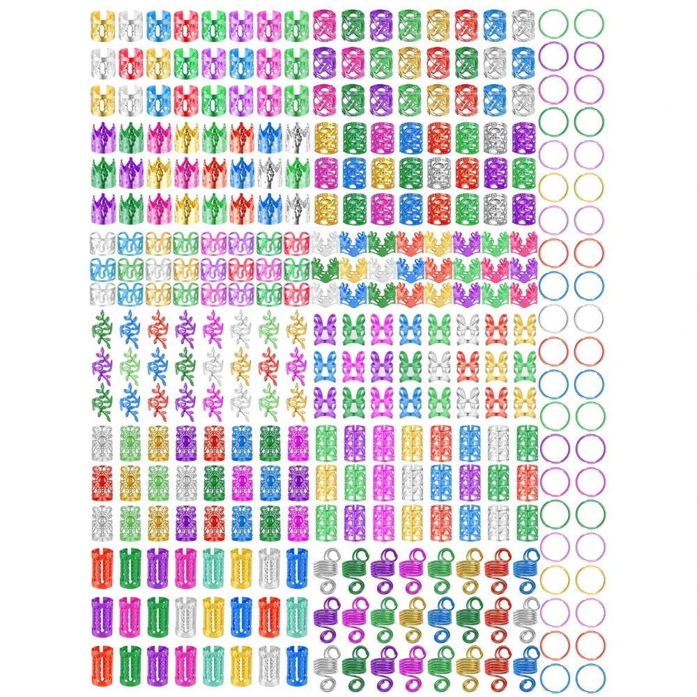 280pcs  Alloy Hair Accessories Set, Elegant BOHO Style, Hollow Beaded Designs, Round Shape, Solid Color Hair Jewelry