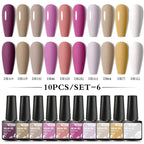 10PCS/Set Gel Nail Polish Set 125 Colors Glitter Semi Permanent Hybrid Gel Varnishes Base Top Coat Soak Off UV LED Nail Art Gel