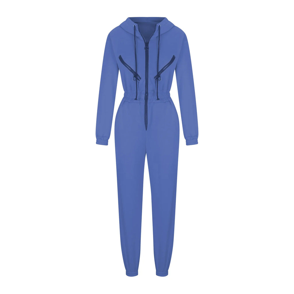 Autumn Women's Monochrome Long-Sleeved Jumpsuit Solid Color Zip-up Sportswear Female Winter Casual Tracksuit Fashionable Hoodies