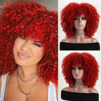 16 Inch Afro Kinky Curly Hair Wigs With Bangs Soft Fluffy Synthetic Fiber None Lace Wigs For Party Cosplay Daily Use
