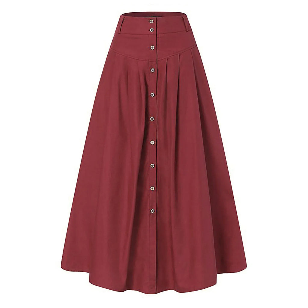 Bed Skirt Full Women's Spring And Summer Casual Loose Solid Color A Line High Waist Skirt With Pocket Buttons Colorful Skirt