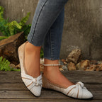 2025 Spring Autumn Pointed Bow Flat Shoes Women's Fashion Lightweight Comfortable Casual Shoes  Large Size Women Loafers