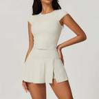 Custom LOGO women's beautiful back tight yoga set quick-drying high waist hip lift running fitness sports skirt 2-piece set