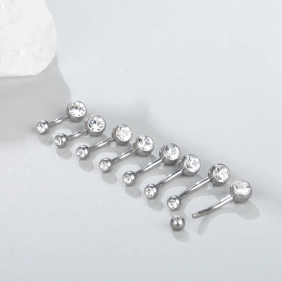 10pcs/lot Titanium CZ Crystal Belly Button Ring Navel Bar Piercing 6/8/10/12mm Belly Nombril Piercing Sexy Jewelry for Women 14G