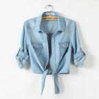 2023 Spring/Summer New Denim Jacket Women's Korean Casual Slim All-Match Short Crop Sleeve Short Sleeve Denim Button Up Top