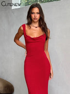 Cutenew Women's Elegant Solid Maxi Dress Sexy Halter Spaghetti Lady Long Dresses Bowknot Lace-up Girl Backless Female Party Robe