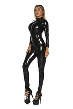 2025 Halloween Women's Wet Look Shiny PU Faux Leather Jumpsuit Suit Long Sleeve Zipper Open Crotch Latex Bodysuit Clubwear