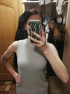 1pcs Summer New Fashion Knitted Vests O-neck Sleeveless Casual Thin Tops