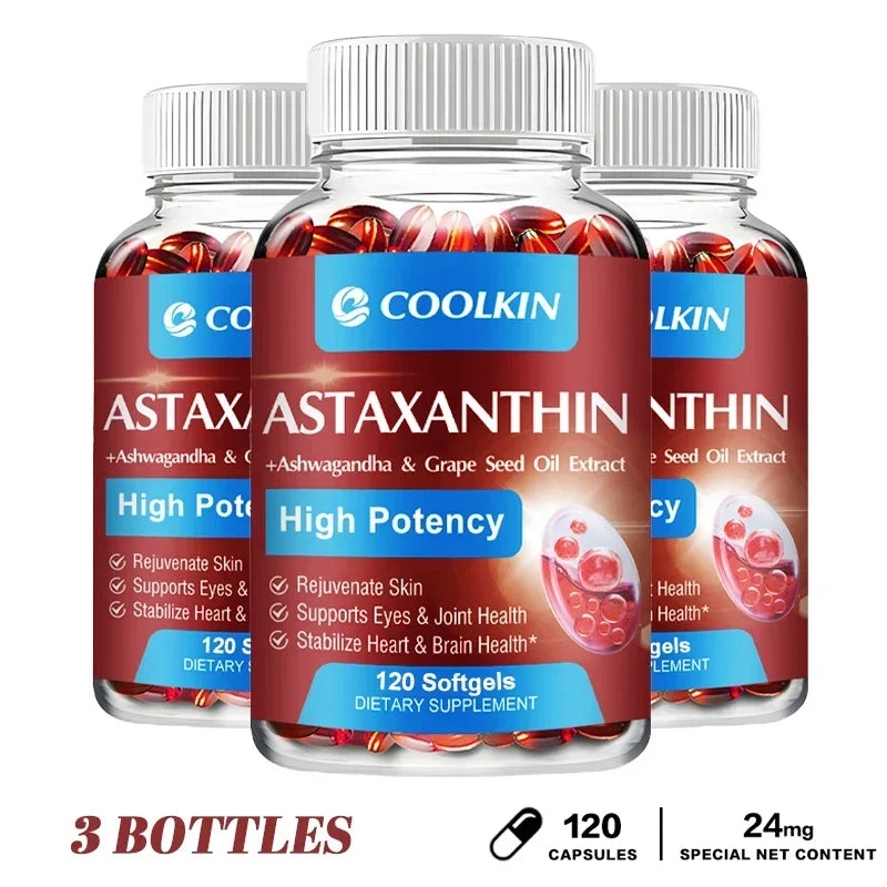 Astaxanthin 24mg - with Ashwagandha, Grape Seed Oil Extract - for Joint, Brain, Immune and Heart Support Diet