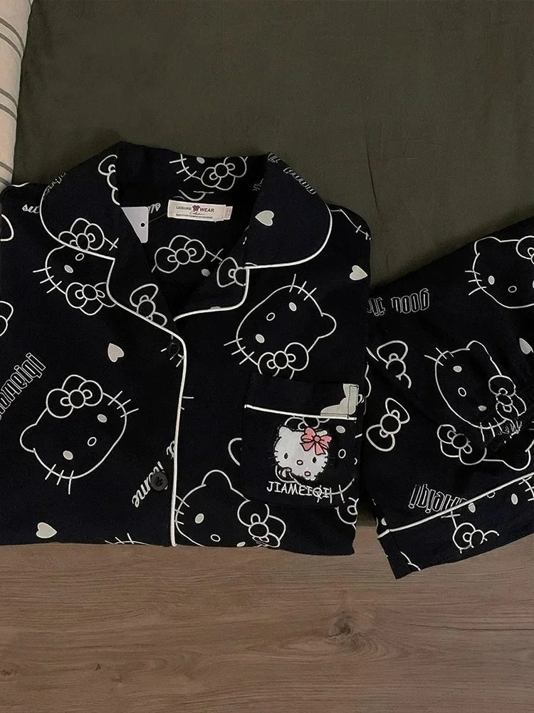 2Pcs/Set Hello Kitty Pajamas Anime Student Loungewear Kawaii Cute Girls Home Wear Shirt Shorts Set