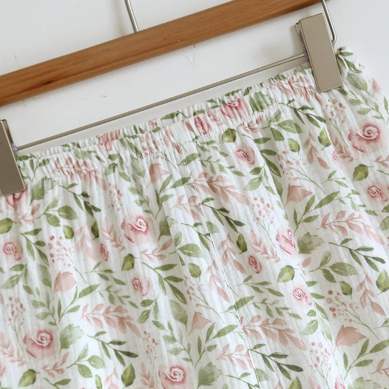 2025 Japanese Summer New Women's Pajama Set 100% Cotton Crepe Cloth Ladies Suspender+Shorts Two Piece Home Furnishing Set